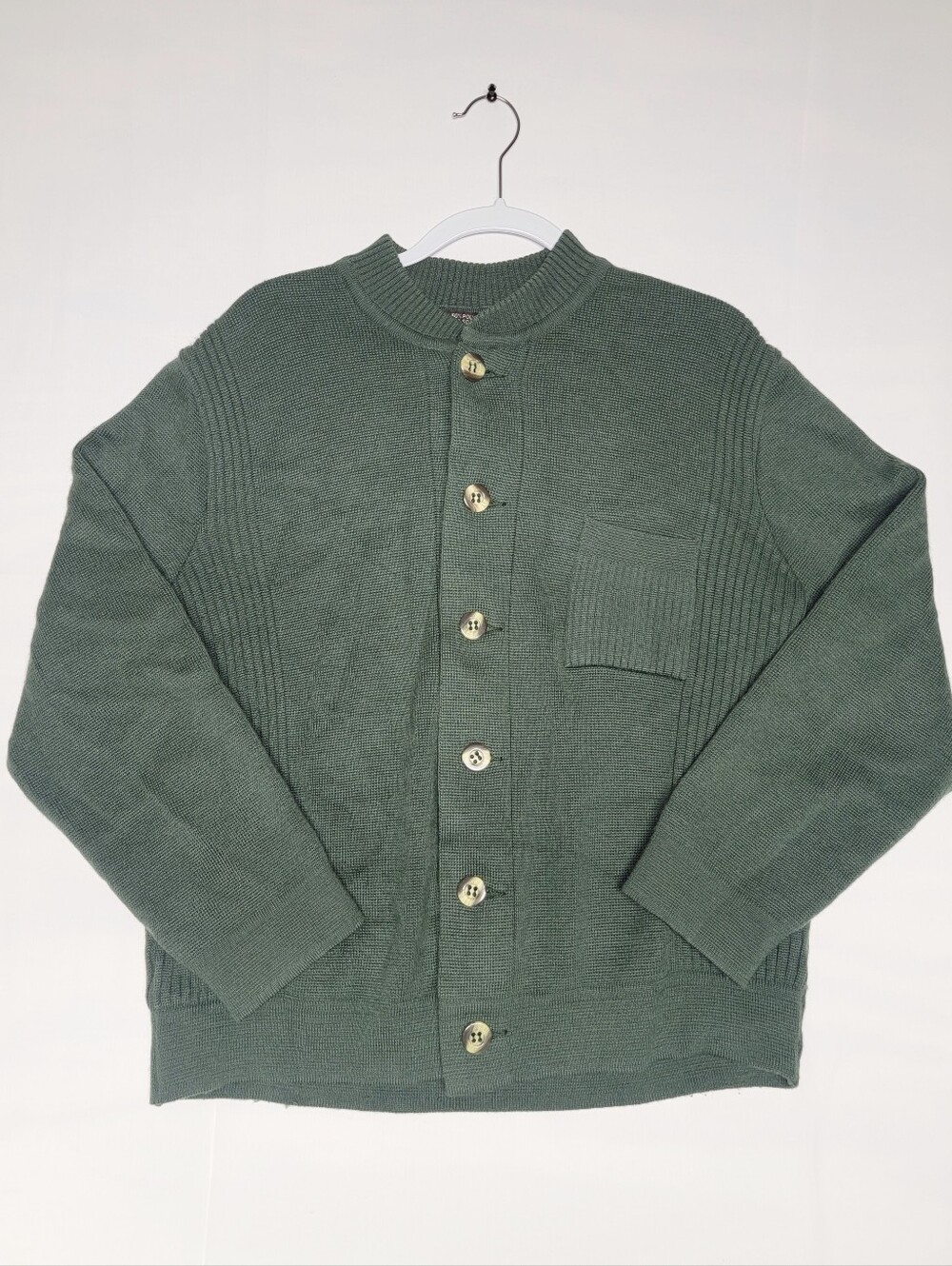 Vintage Breidhof Green Wool Blend Round Neck Cardigan Chunky Sweater